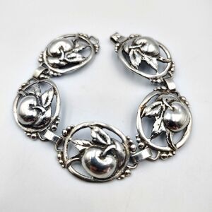 Guglielmo Cini Sterling Silver 925 Repousse Apple Panels Bracelet 7" Vintage